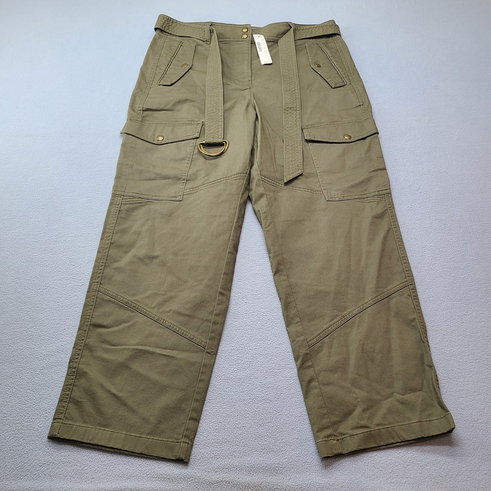 J.Crew Cargo Pants Womens 12 Olive Green New Point Sur Belted Wide Leg AE319